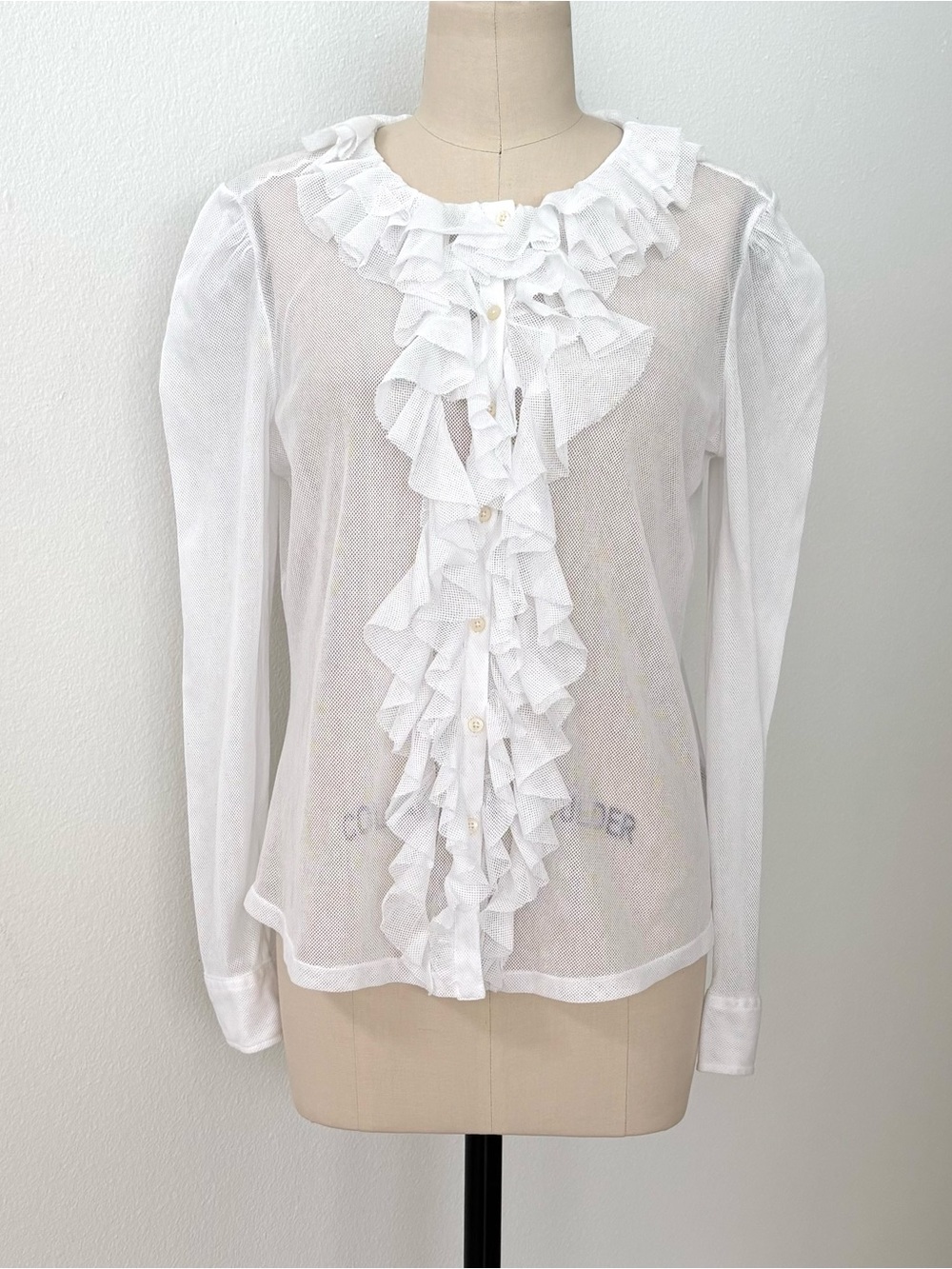 Lauren Ralph Lauren Ruffled Blouse NWT White Sheer Mesh Victorian Cottagecore L